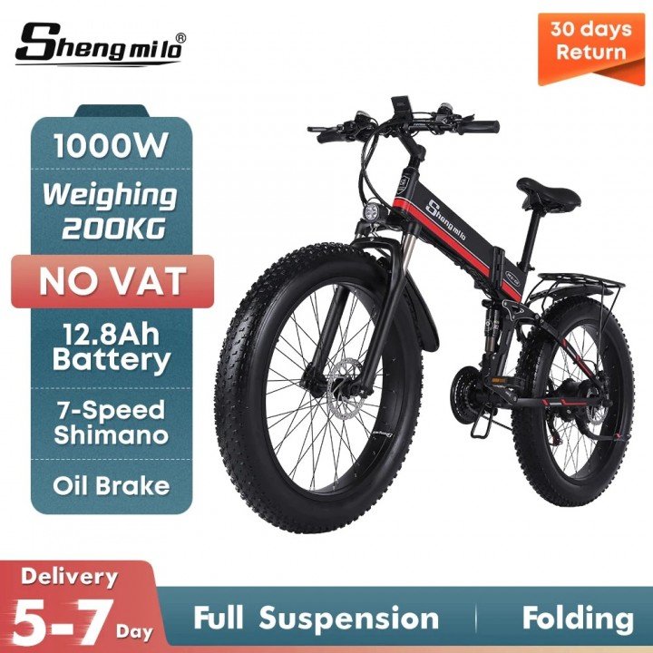 Shengmilo 26 Zoll Elektrisches Fahrrad 1000W Mens Mountain bike MX01Stadt Schnee Bike 12.8AH Faltbar Ebike 4.0 Fett Reifen e bike Erwachsene Fahrräder 48V abnehmbare Lithium-Batterie