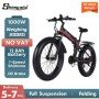 Shengmilo 26 Zoll Elektrisches Fahrrad 1000W Mens Mountain bike MX01Stadt Schnee Bike 12.8AH Faltbar Ebike 4.0 Fett Reifen e bike Erwachsene Fahrräder 48V abnehmbare Lithium-Batterie